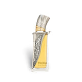 Soghaat Obsidian Extrait de Parfum, a fresh woody aromatic fragrance with citrus notes in a decorative silver and gold bottle.