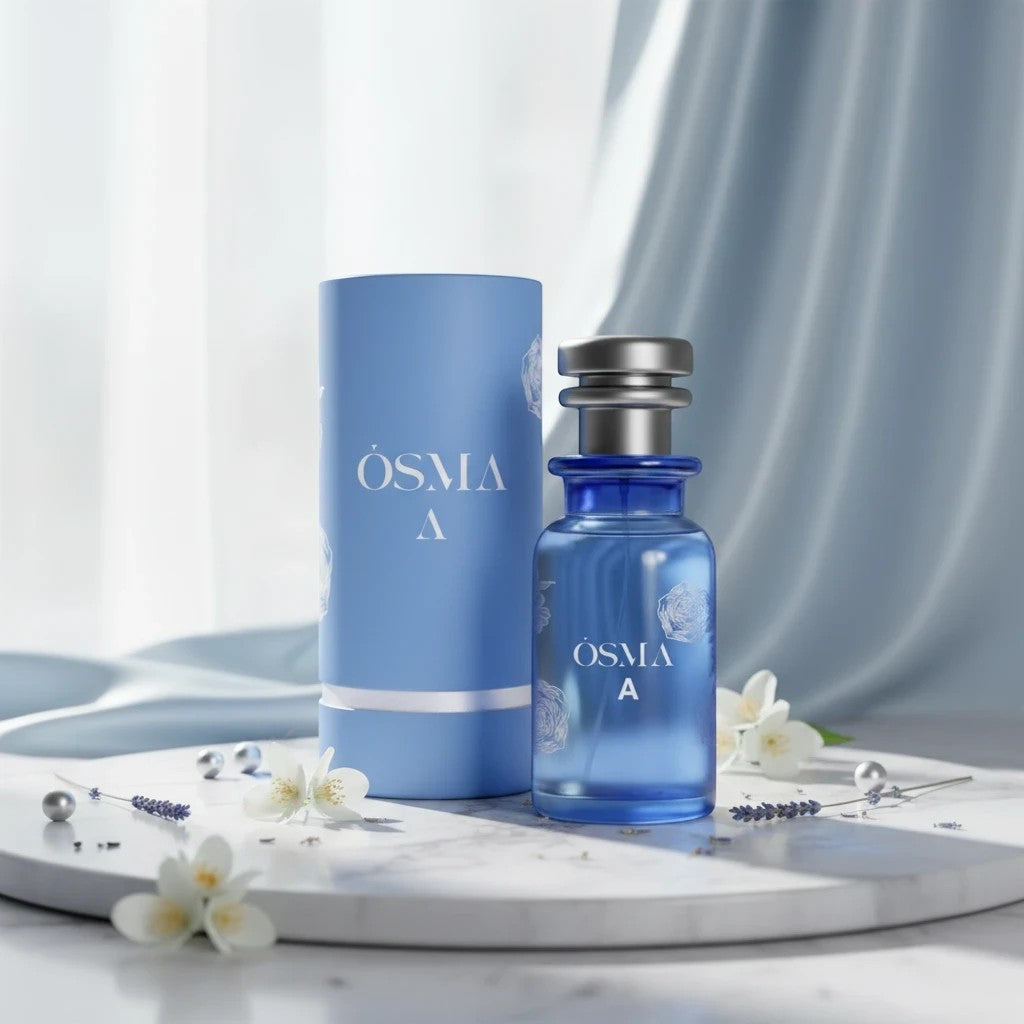 Soghaat Osma A Eau de Parfum 150ml, a sweet gourmand fragrance with pineapple, coconut, and vanilla notes in a blue glass bottle.