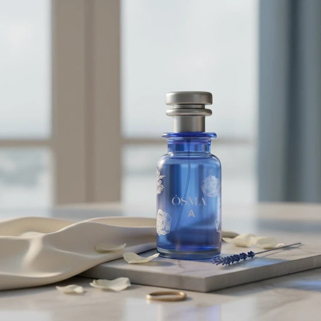 Soghaat Osma A Eau de Parfum 150ml, a sweet gourmand fragrance with pineapple, coconut, and vanilla notes in a blue glass bottle.