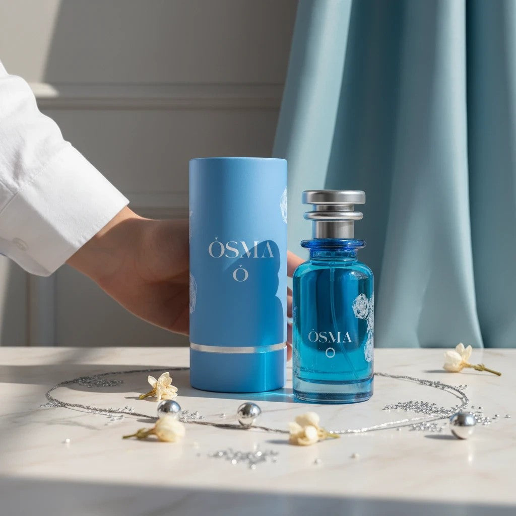 Soghaat Osma O Eau de Parfum 150ml bottle with blue packaging, featuring pear, tobacco, and musk notes.
