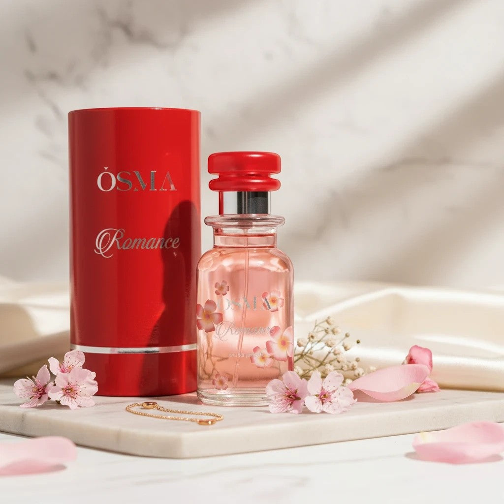 Soghaat Osma Romance Eau de Parfum 150ml, a soft sweet musk fragrance with peach, rose, iris, and sandalwood notes.