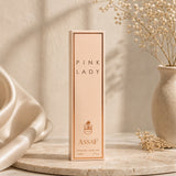 Soghaat Pink Lady Eau de Parfum 200ml bottle, fresh woody aromatic fragrance with notes of bergamot, orange blossom, patchouli, and vanilla.