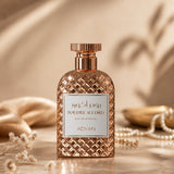 Soghaat Poudre Accord by Adyan Anfar Eau de Parfum in a rose gold textured bottle with elegant white label.