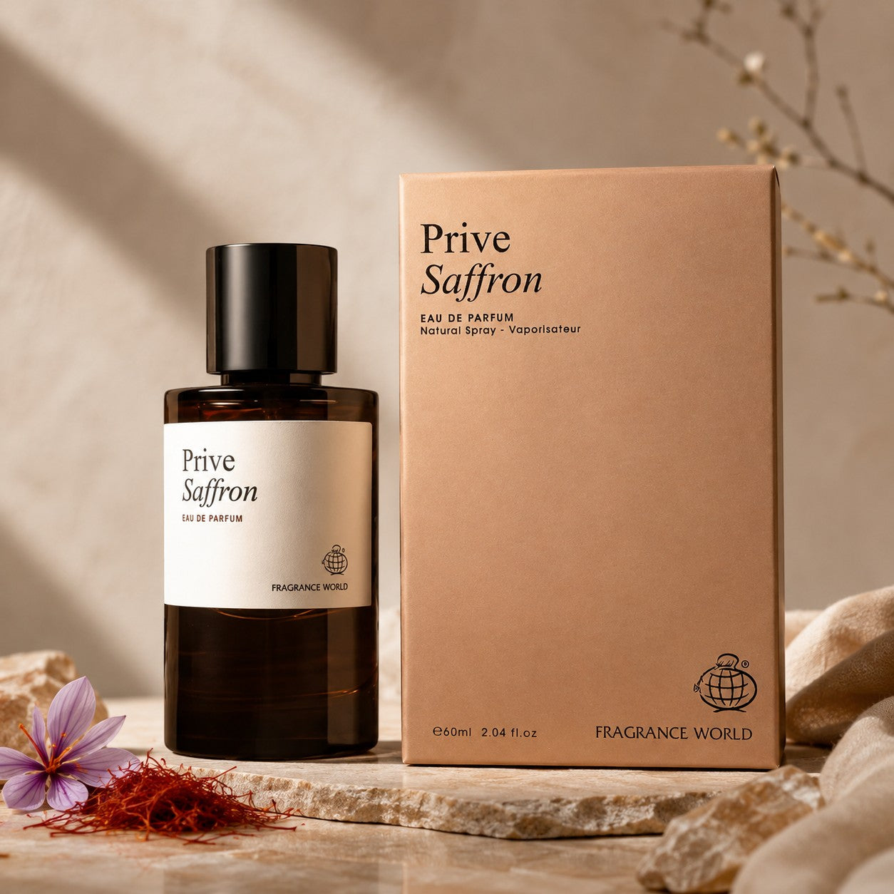 Soghaat Prive Saffron 60ml Eau de Parfum for unisex, amber woody oriental with saffron and spice notes.