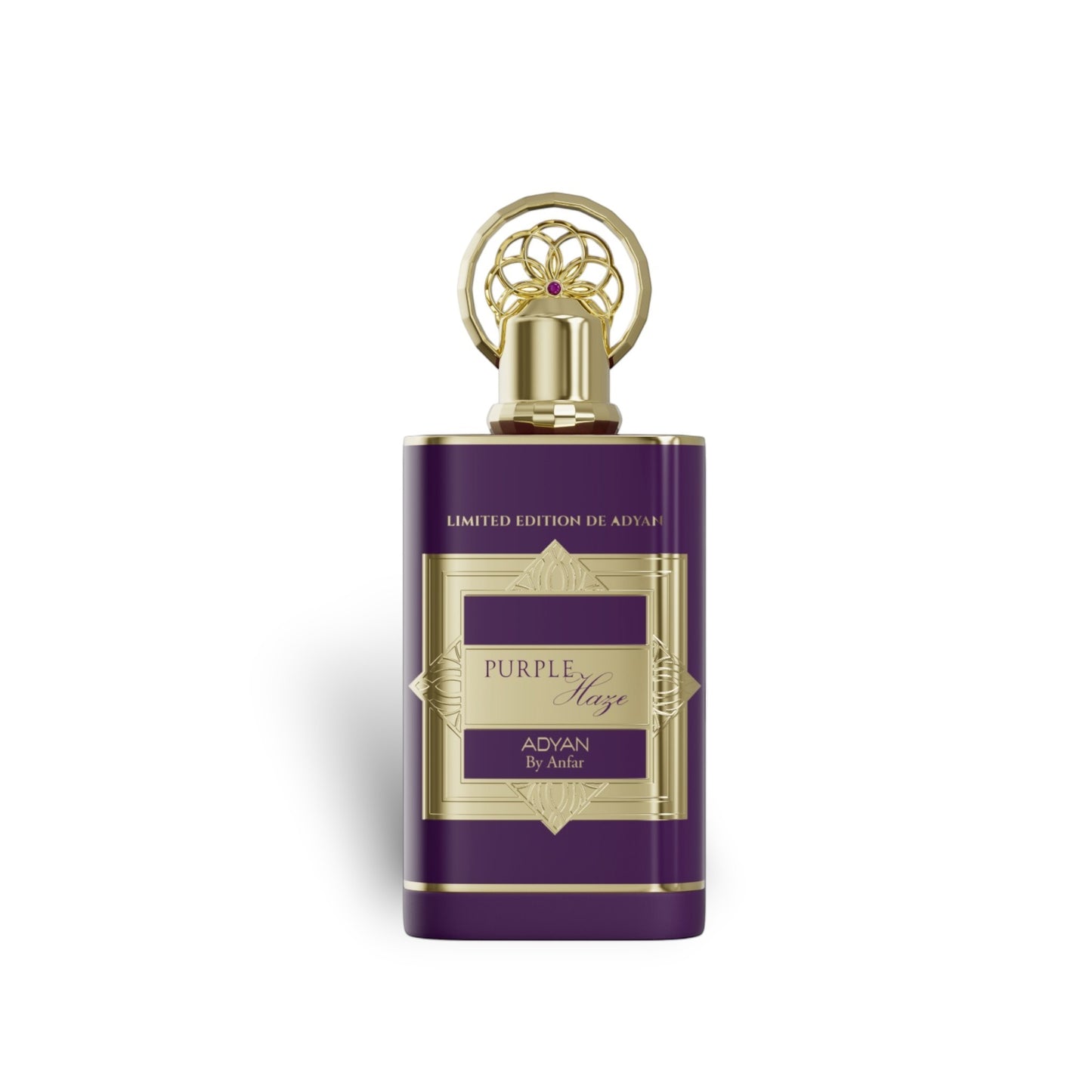 Soghaat Purple Haze by Adyan Anfar 100ml Extrait de Parfum in a purple bottle with gold ornate cap and label.