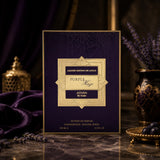 Soghaat Purple Haze by Adyan Anfar 100ml Extrait de Parfum in a deep purple and gold box on a marble surface.