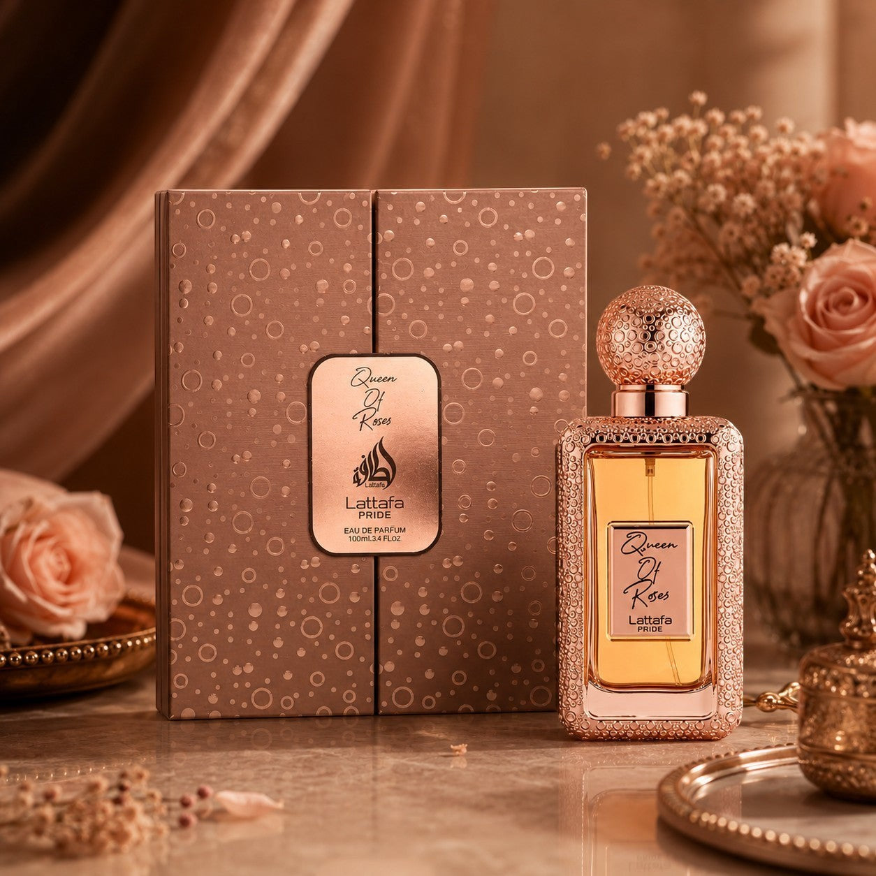 Soghaat Queen Of Roses Eau de Parfum 100ml, amber woody oriental fragrance with rose and pink pepper notes.