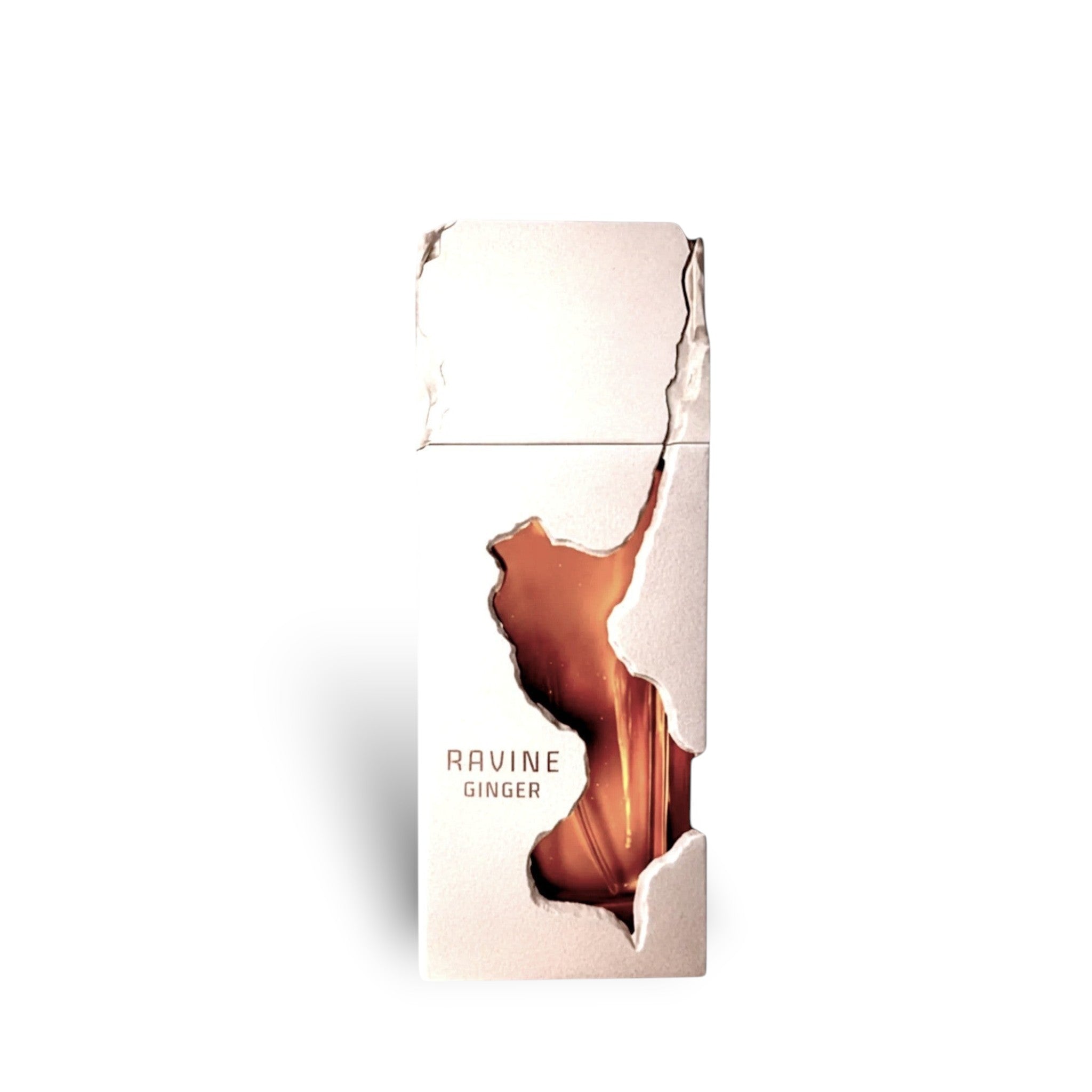 Soghaat Ravine Ginger Extrait de Parfum, a unisex fragrance with a beige cracked stone bottle design, featuring amber liquid.