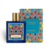 Soghaat Rayhaan Granada Eau de Parfum 100ml, a fresh woody aromatic unisex fragrance with a blue bottle and geometric pattern.