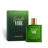 Soghaat Rayhaan Jungle Vibe Eau de Parfum in a green glass bottle and matching box with gold lettering.