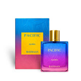 Soghaat Rayhaan Pacific Aloha 100ml unisex Eau de Parfum with a vibrant blue and pink gradient bottle and box.