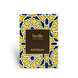 Soghaat Rayhaan Seville 100ml Eau de Parfum box with yellow, blue, and green geometric pattern.