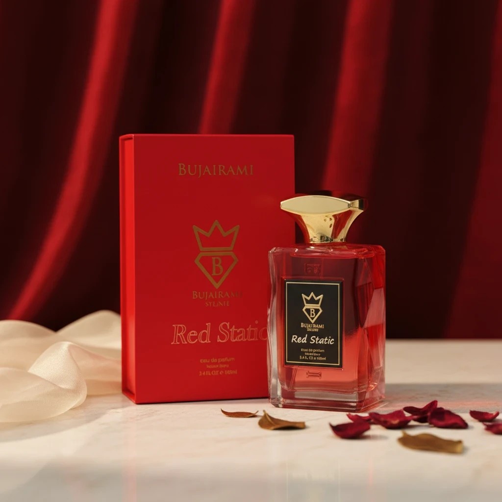 Soghaat Red Static 100ml Eau de Parfum bottle and box, a unisex floral amber fragrance with cherry and rose notes.