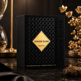 Soghaat RiiFFS Golden Elixir 100ml Extrait de Parfum in a black textured box with a gold diamond-shaped label.