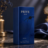 Soghaat RiiFFS Prive Blue 100ml Eau de Parfum in a sleek, textured blue box with gold lettering and a wax seal detail.