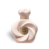 Soghaat Ahmed Al Maghribi Rose Noir Extrait de Parfum in a unique pale pink swirl-shaped glass bottle with gold label.