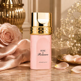 Soghaat Rose & Romance in Gold Eau de Parfum, a soft pink bottle with gold accents, featuring rose and musk notes.