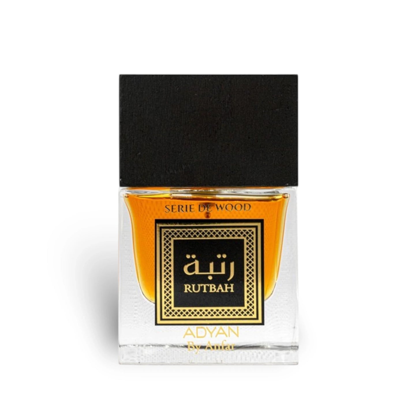 Soghaat Rutbah Adyan by Anfar 100ml Extrait de Parfum in a clear glass bottle with a black cap and gold label.
