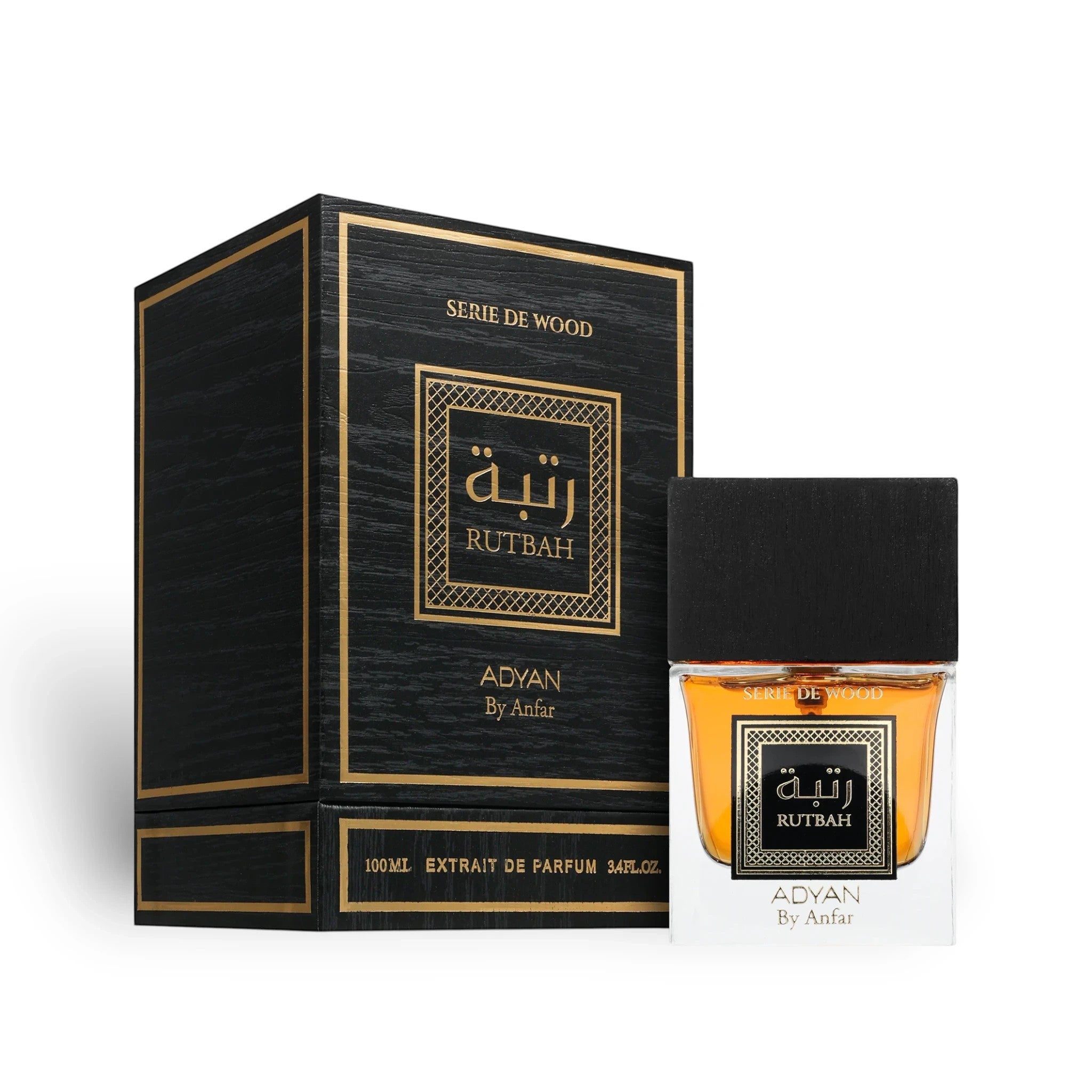 Soghaat Rutbah Adyan by Anfar 100ml Extrait de Parfum bottle and elegant black and gold presentation box