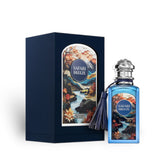 French Avenue Safari Breeze 100ml Extrait de Parfum bottle and box with a landscape design featuring mountains, a river, and trees.