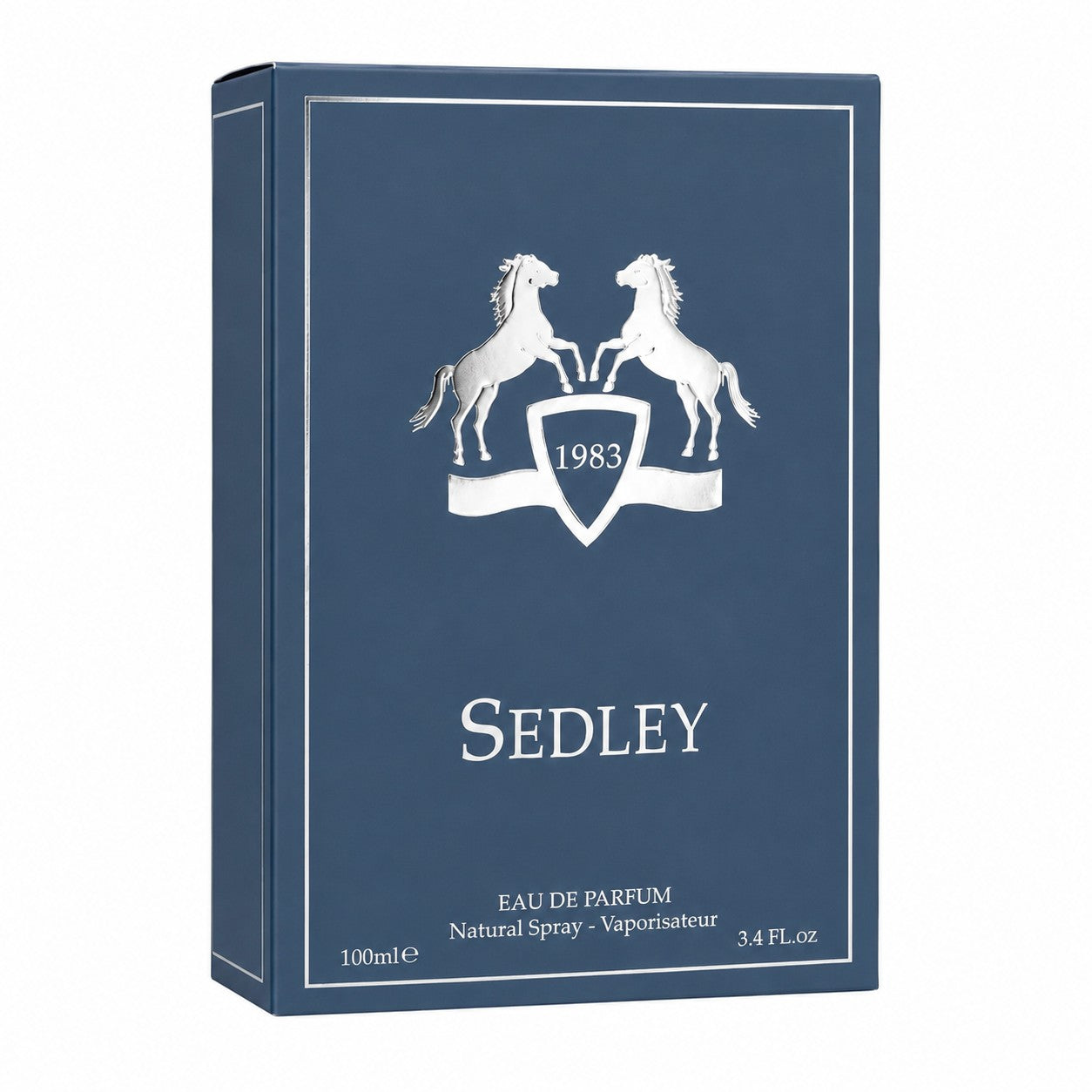 Soghaat Sedley Eau de Parfum 100ml bottle with a blue box featuring silver horses and shield emblem.