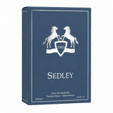 Soghaat Sedley Eau de Parfum 100ml bottle with a blue box featuring silver horses and shield emblem.