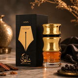 Soghaat Sha’ari 100ml Eau de Parfum for Unisex, amber oud woody fragrance with saffron, cinnamon, oudh, sandalwood, roses, incense, amber, musk, vanilla, and leather.