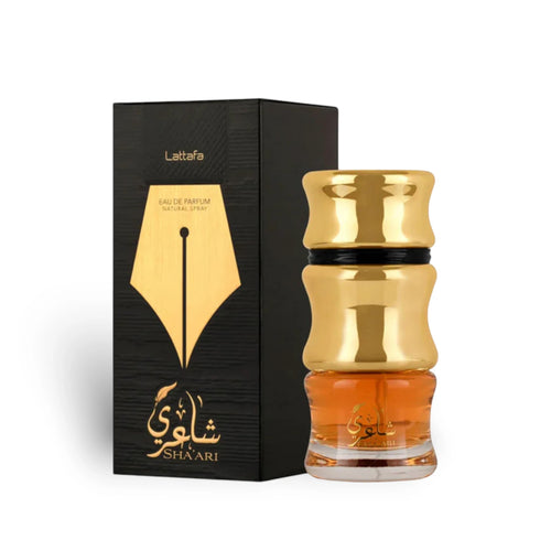 Soghaat Sha’ari 100ml Eau de Parfum for Unisex, amber oud woody fragrance with saffron, cinnamon, oudh, sandalwood, roses, incense, amber, musk, vanilla, and leather.
