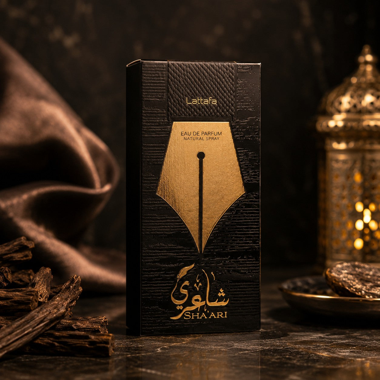 Soghaat Sha’ari 100ml Eau de Parfum for Unisex, amber oud woody fragrance with saffron, cinnamon, and leather notes.