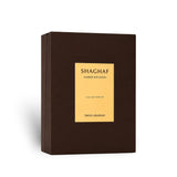 Soghaat Swiss Arabian Shaghaf Amber Infusion Eau de Parfum in a dark brown rectangular box with a gold label.