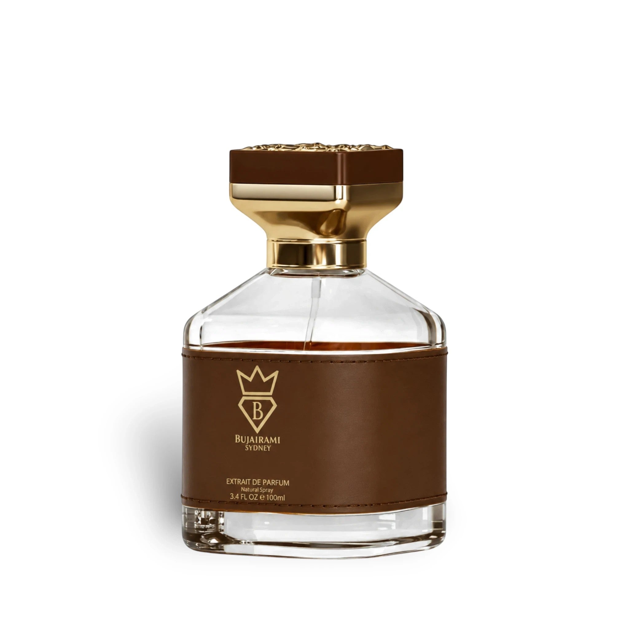 Soghaat Smokilla 100ml Extrait de Parfum, a unisex amber woody oriental fragrance with tobacco leaf, vanilla, and woody notes, presented in a clear glass bottle with brown leather accent.