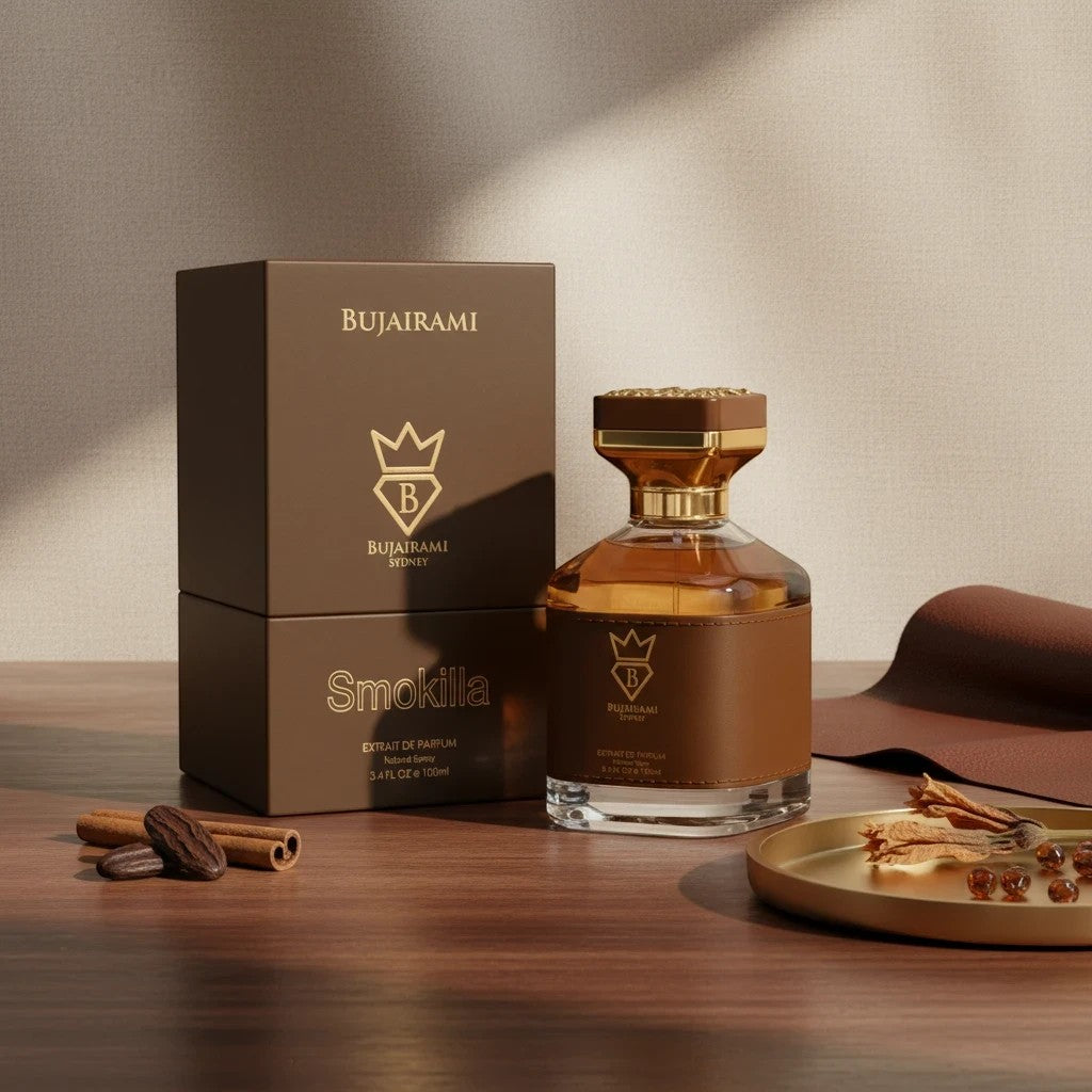 Soghaat Smokilla 100ml Extrait de Parfum, a unisex amber woody oriental fragrance with tobacco leaf, vanilla, and woody notes.