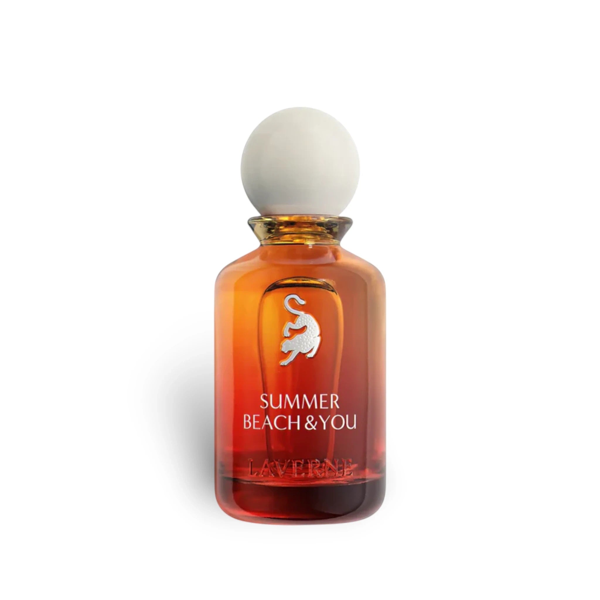 Soghaat Summer Beach & You 100ml Eau de Parfum by Laverne, a unisex fragrance with citrus, aromatic, and gourmand notes in an amber glass bottle.