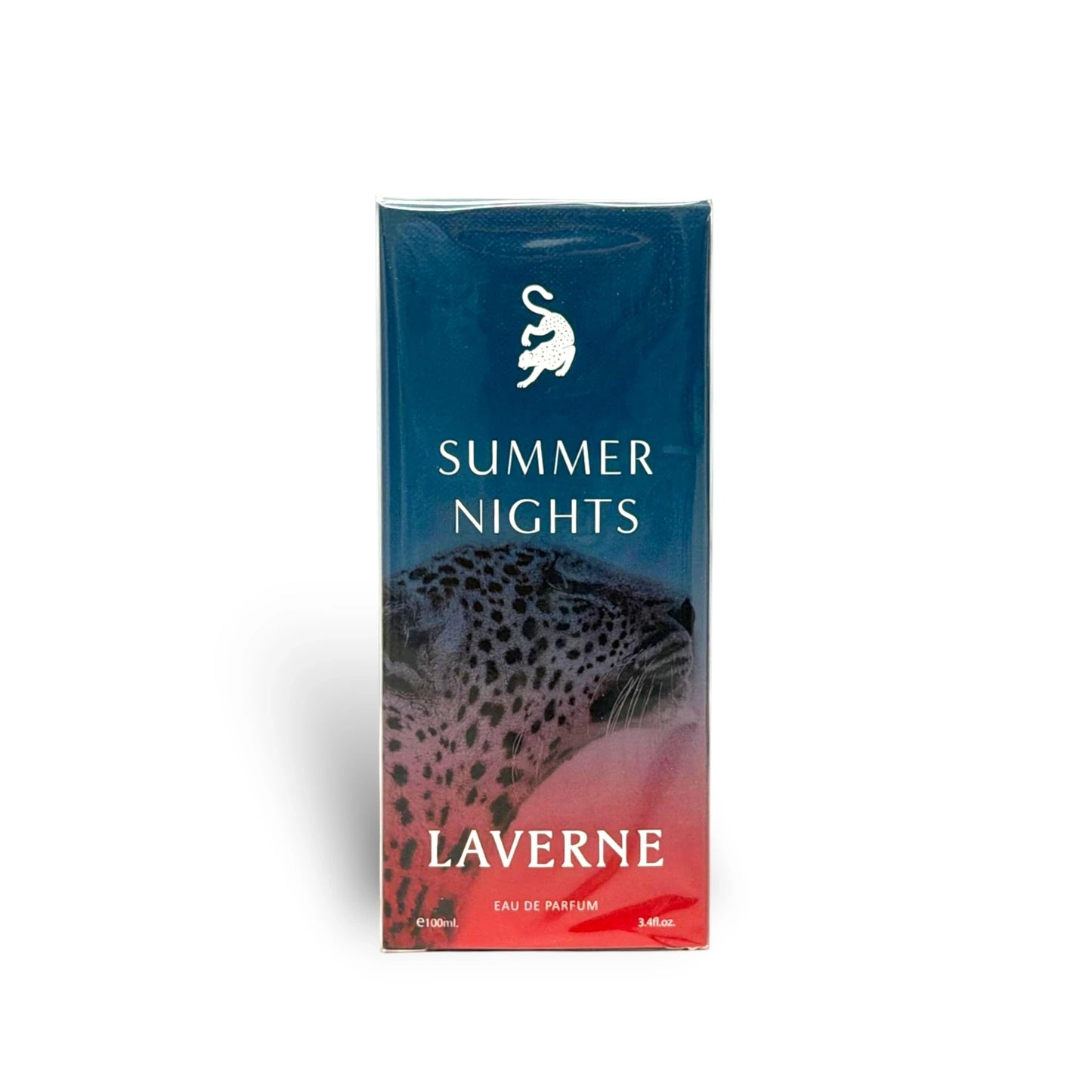 Soghaat Summer Night 100ml Eau de Parfum for men, featuring a leopard graphic and a gradient of blue to red.