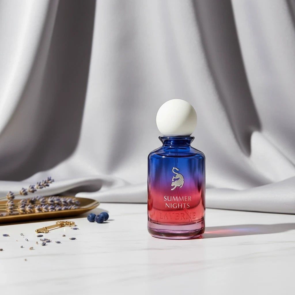 Soghaat Summer Night 100ml Eau de Parfum for men, a fresh floral musk fragrance with a gradient blue to pink bottle.