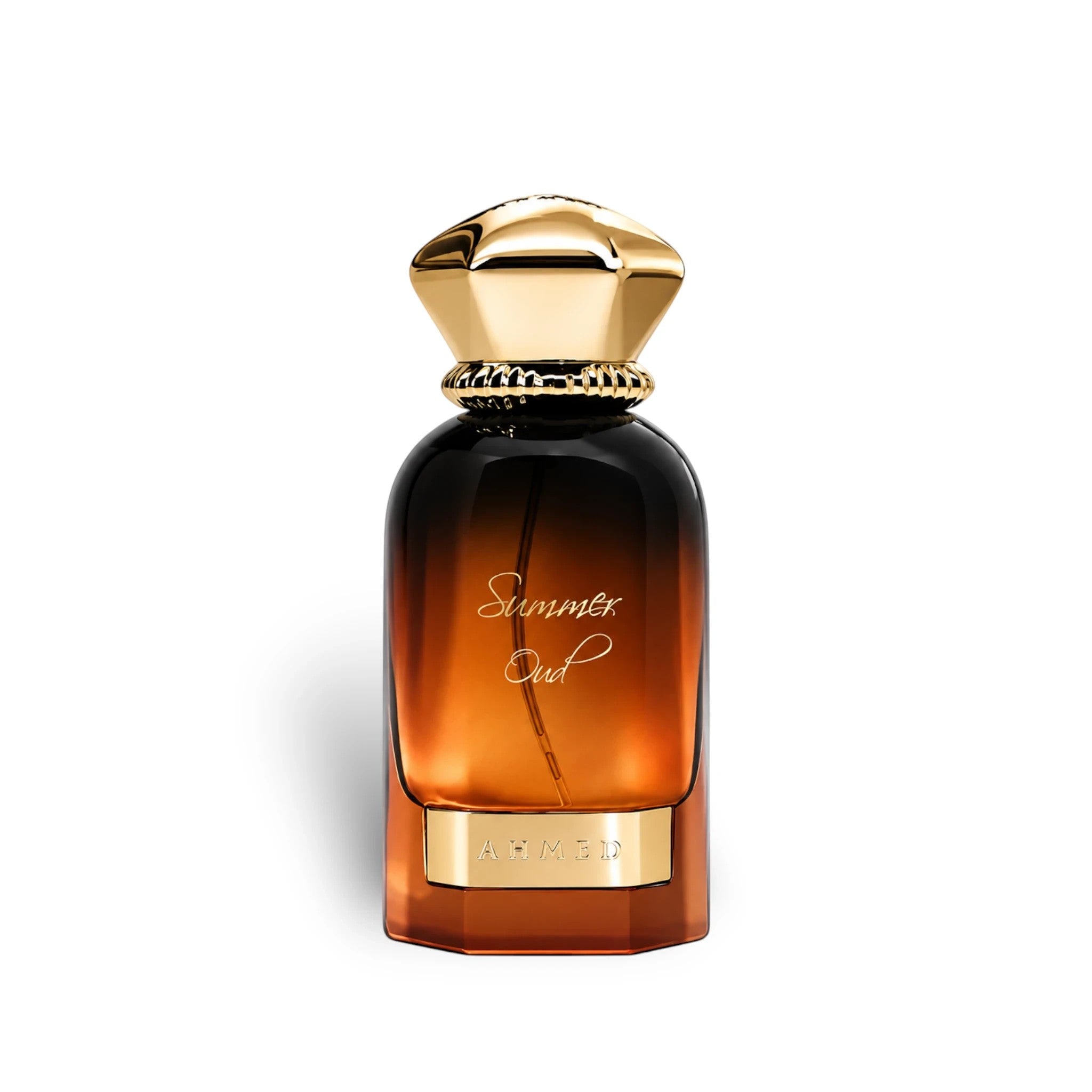 Soghaat Ahmed Al Maghribi Summer Oud Eau de Parfum in a gradient amber glass bottle with a gold cap.