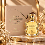 Soghaat Le Falcone Symphony Melody 100ml Eau de Parfum bottle and box with gold accents on a marble surface.