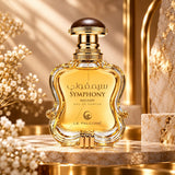 Soghaat Symphony Melody 100ml Eau de Parfum by Le Falcone in an elegant glass bottle with gold accents on a pedestal.