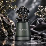 Soghaat Thunder 100ml Extrait de Parfum for men, sweet amber gourmand fragrance with elephant-shaped crystal cap.