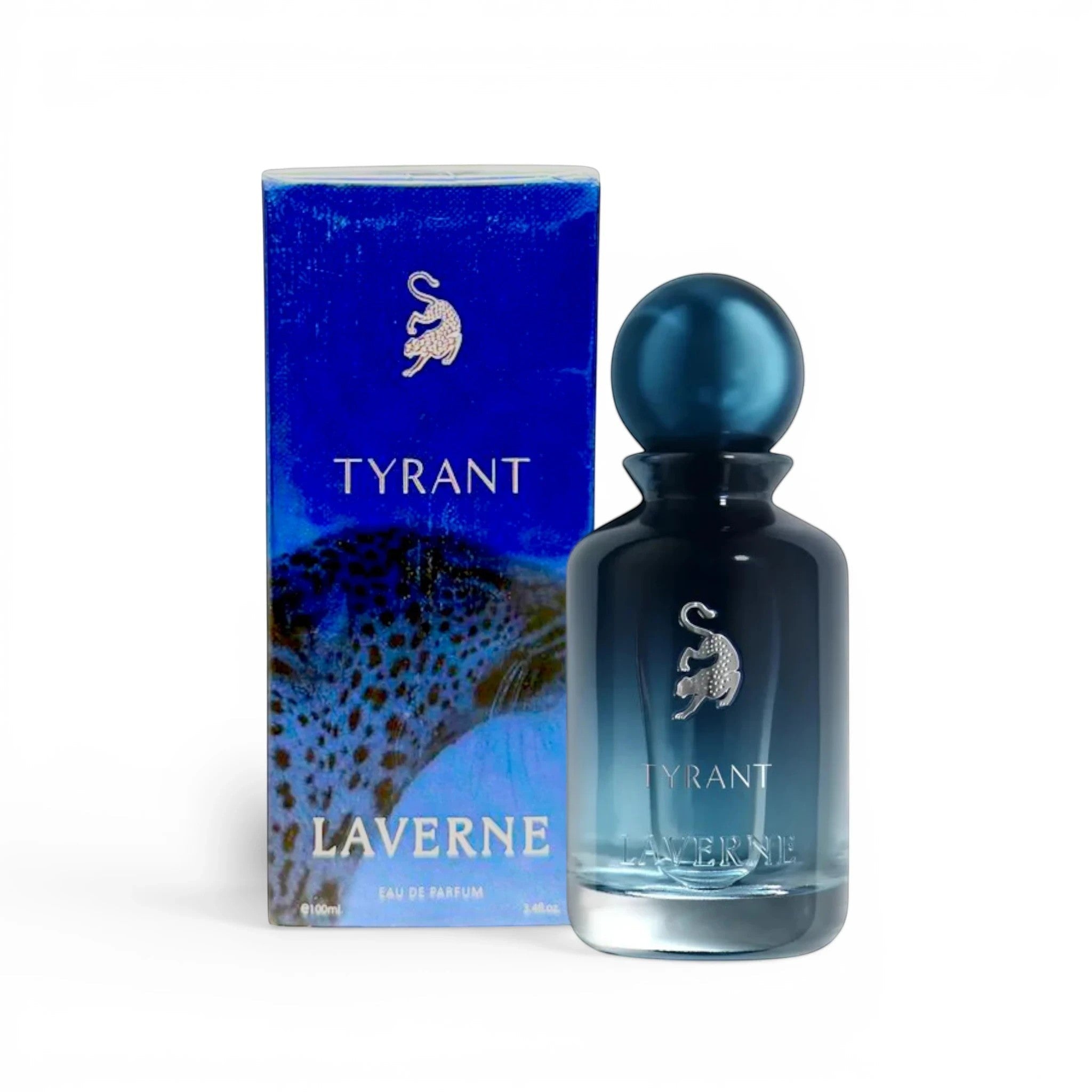 Soghaat Tyrant 100ml Eau de Parfum for men, a fresh woody aromatic fragrance with a blue gradient bottle and matching box.
