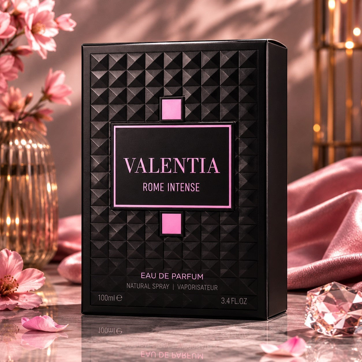 Soghaat Valentia Rome Intense 100ml Eau de Parfum for men, sweet gourmand floral with black currant, jasmine, and vanilla notes.