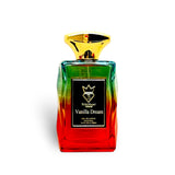 Soghaat Vanilla Dream Eau de Parfum, a unisex fragrance with a gradient glass bottle in green, yellow, and red hues, featuring a gold cap.