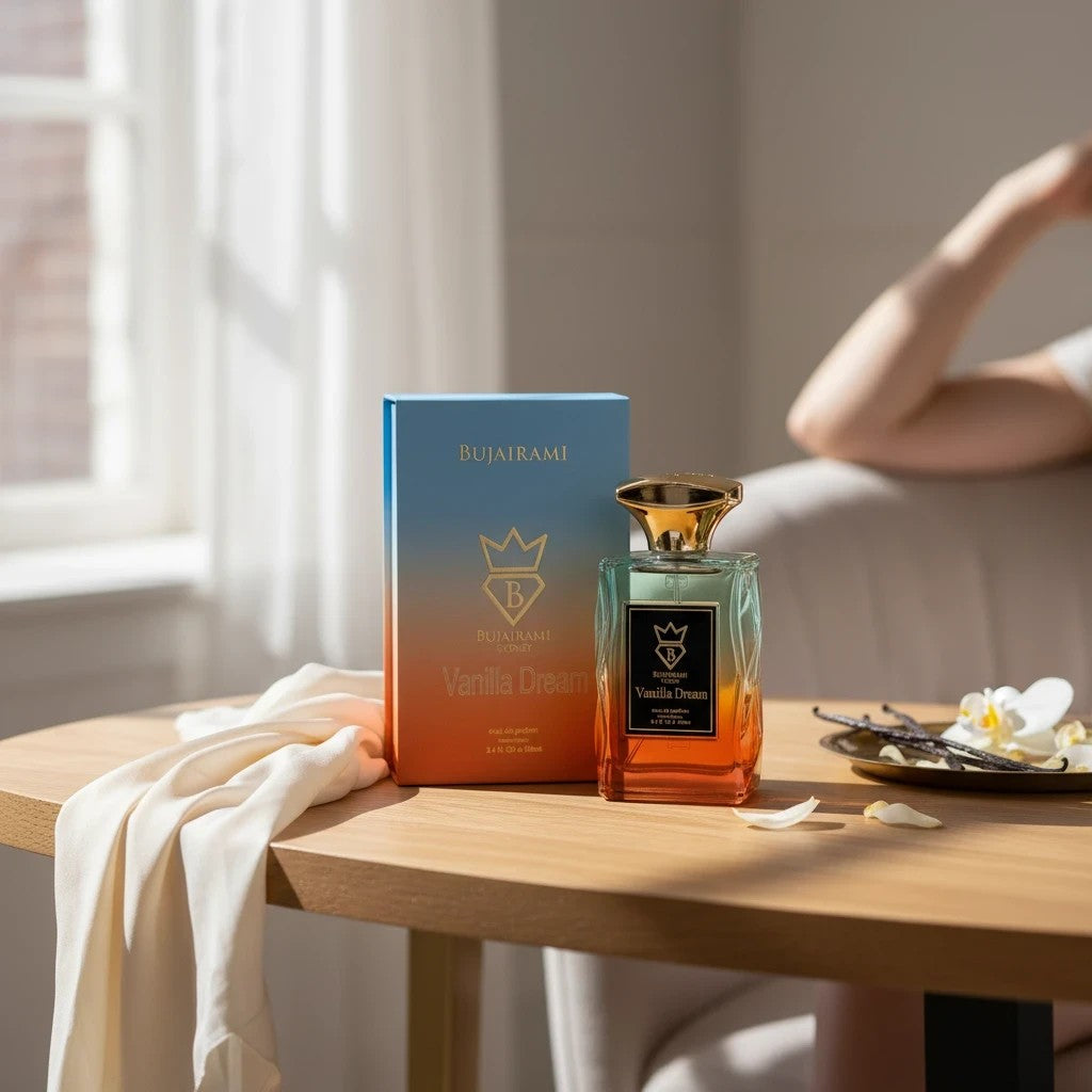 Soghaat Vanilla Dream Eau de Parfum bottle and box, a soft sweet musk fragrance with vanilla and caramel notes.