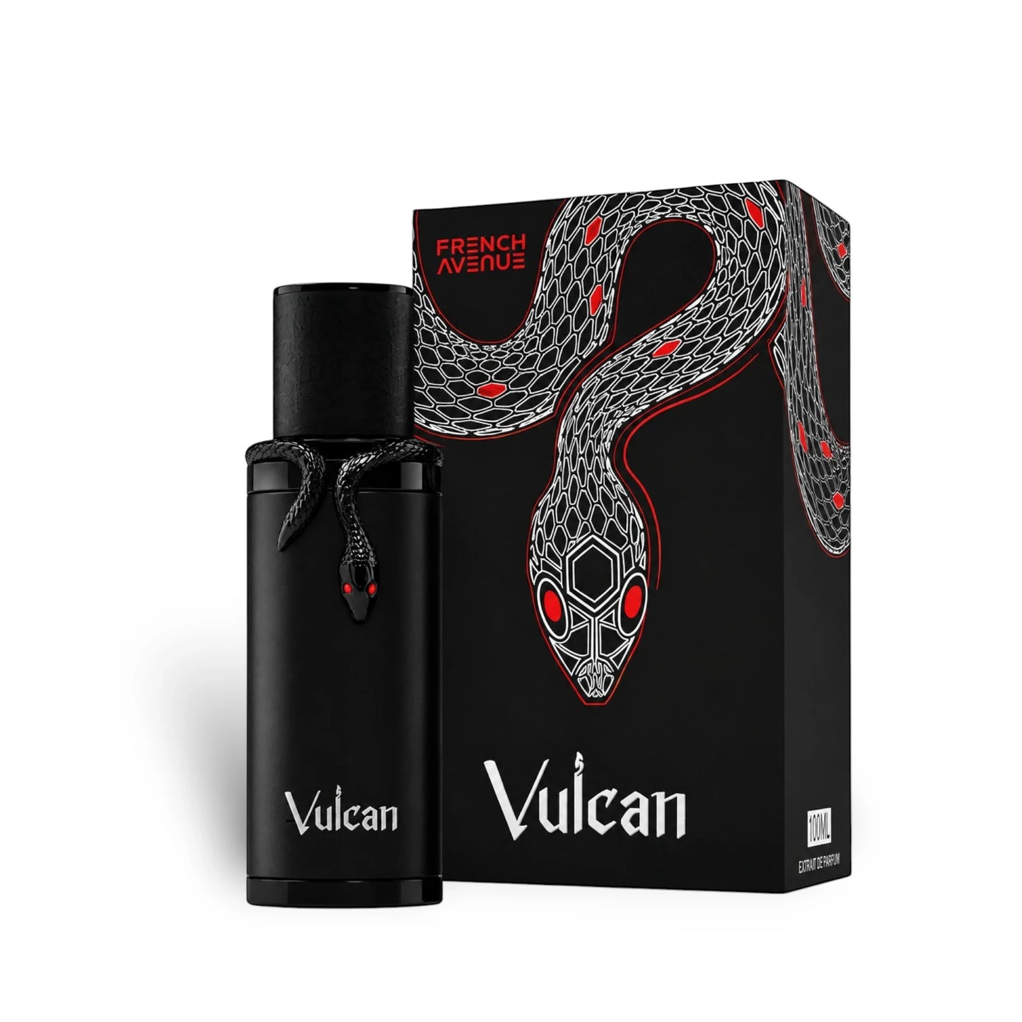 Soghaat French Avenue Vulcan Black Friday Edition 100ml Extrait de Parfum bottle and box with snake design