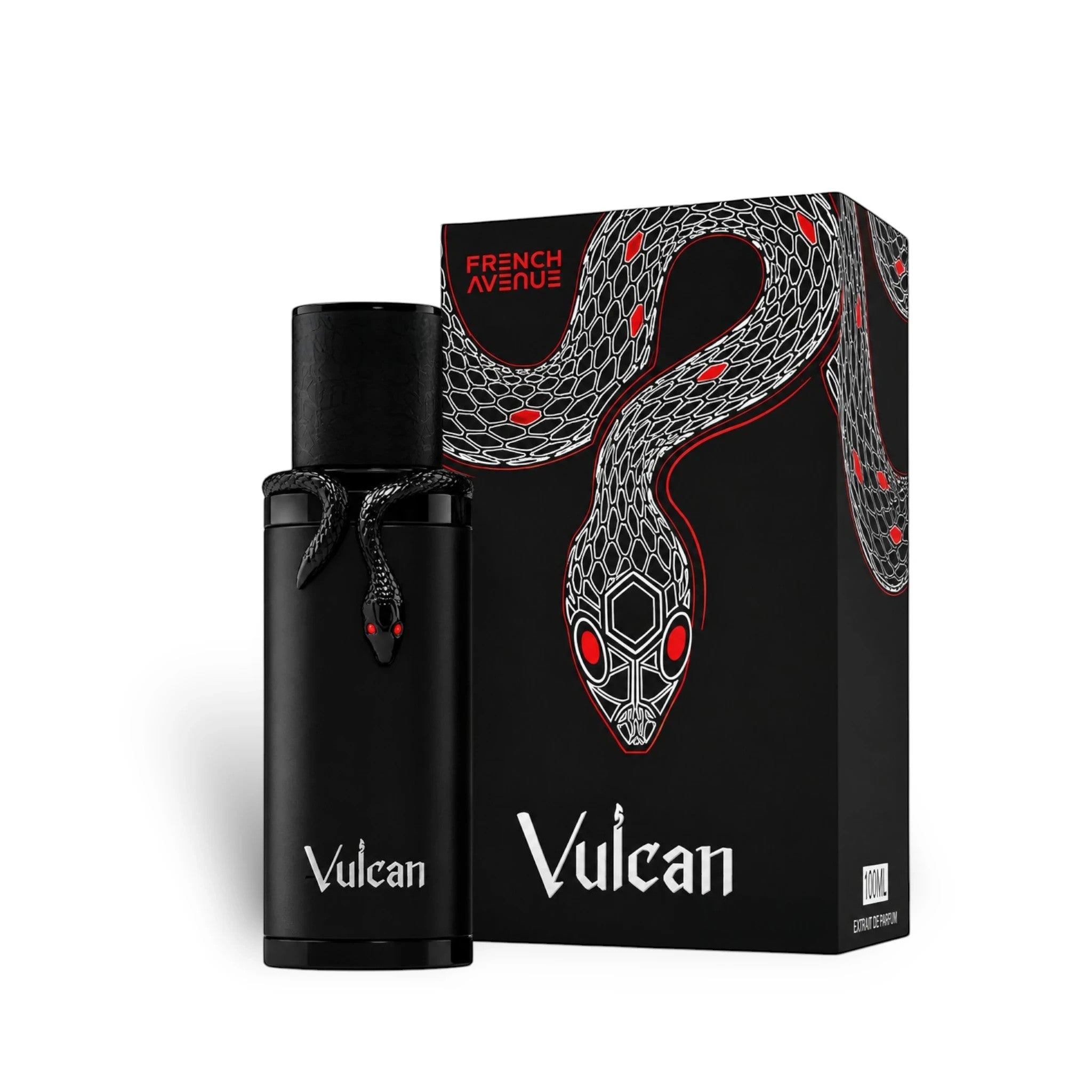 Soghaat French Avenue Vulcan Black Friday Edition 100ml Extrait de Parfum bottle and box with snake design