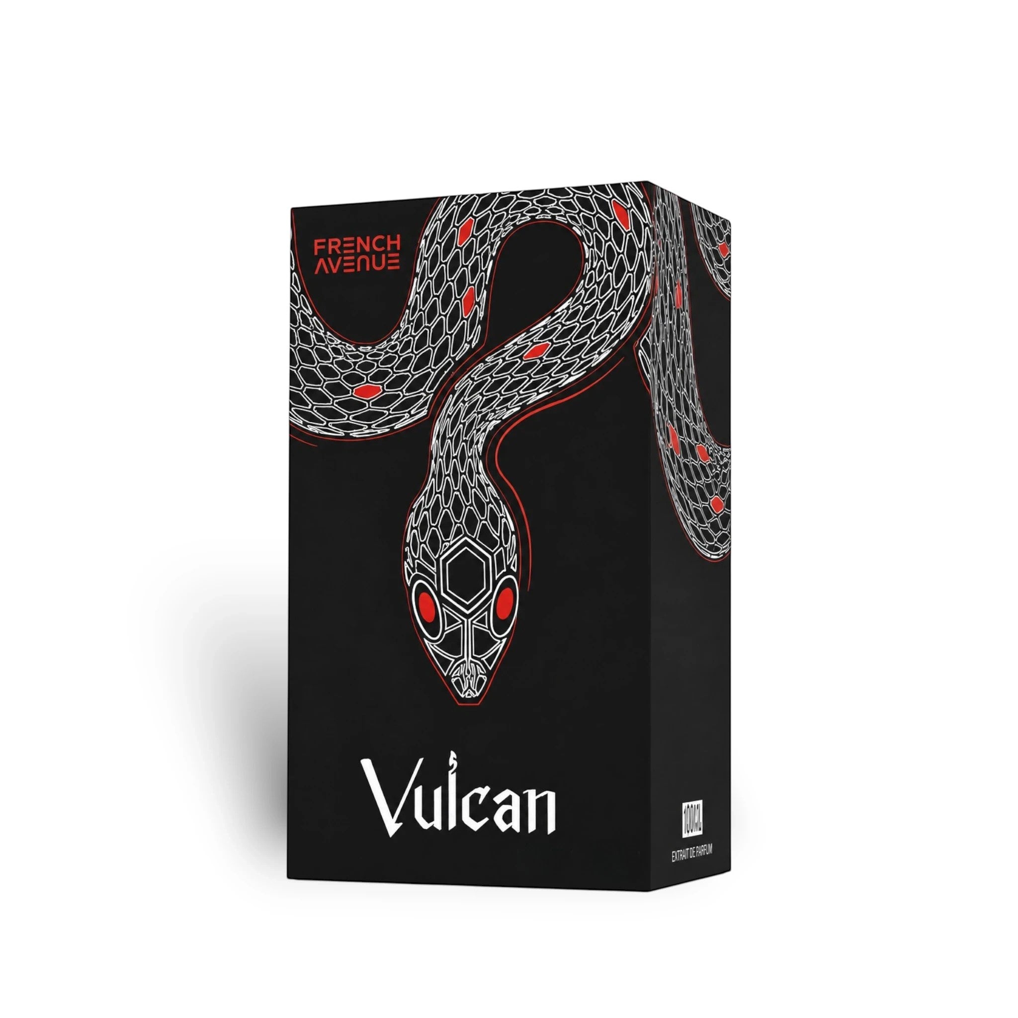 Soghaat French Avenue Vulcan Black Friday Edition Extrait de Parfum box with a black and white snake illustration.