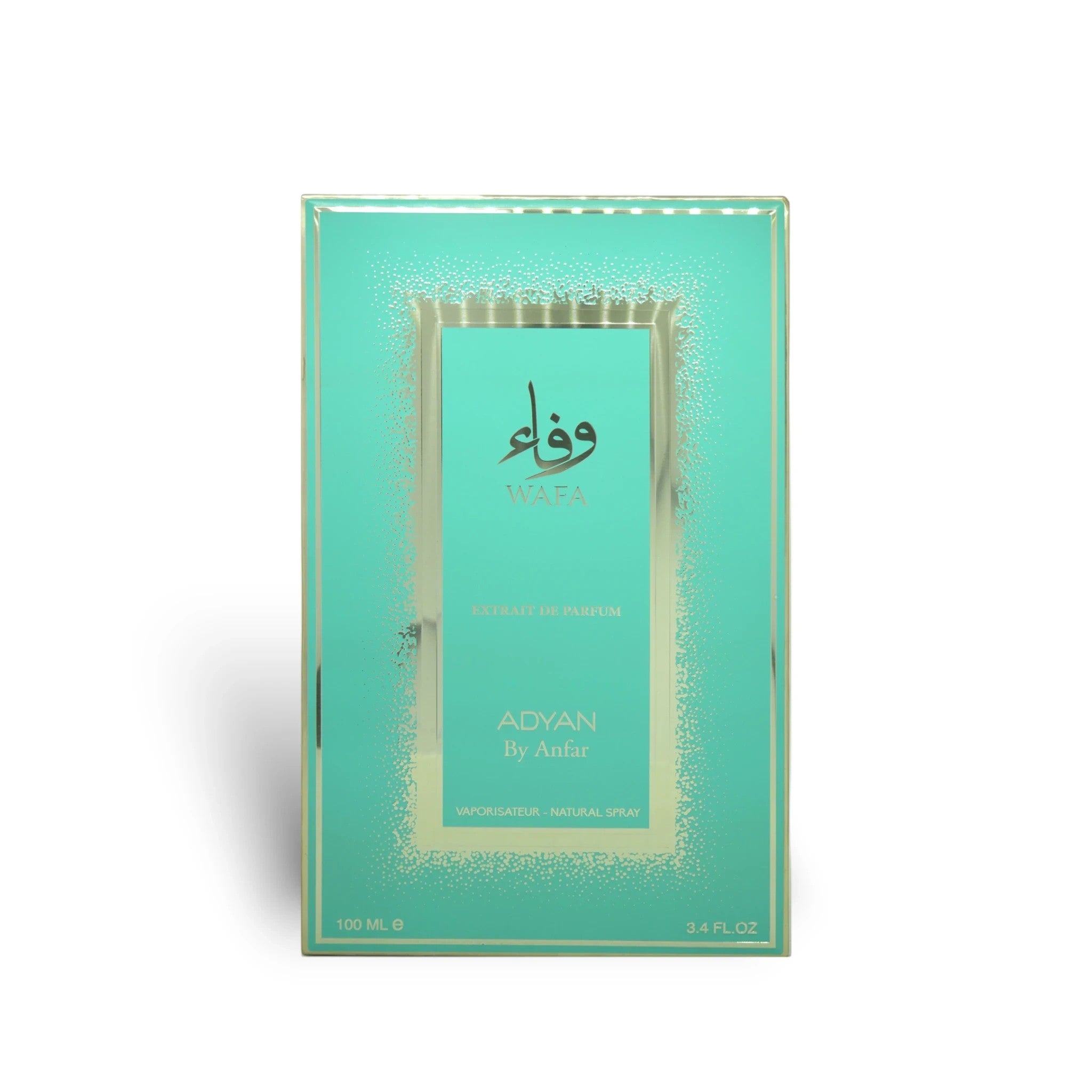 Soghaat Wafa by Adyan Anfar Extrait de Parfum in a rectangular teal and gold box for women
