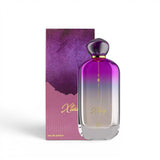 Soghaat Xtasy 100ml Eau de Parfum box with purple watercolor top and pink ribbed bottom.