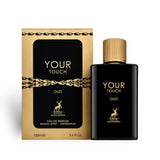 Soghaat Maison Alhambra Your Touch Oud 100ml Eau de Parfum in a black and gold bottle with matching presentation box.