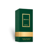 Soghaat Zenith Santal Extrait de Parfum 100ml bottle in a dark green box with gold accents, featuring amber woody oriental notes.